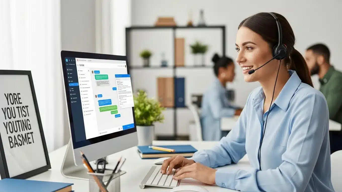 AI Website Builder for Small Business: The Managed Approach Explained 2 Customer support representative assisting a small business owner via live chat