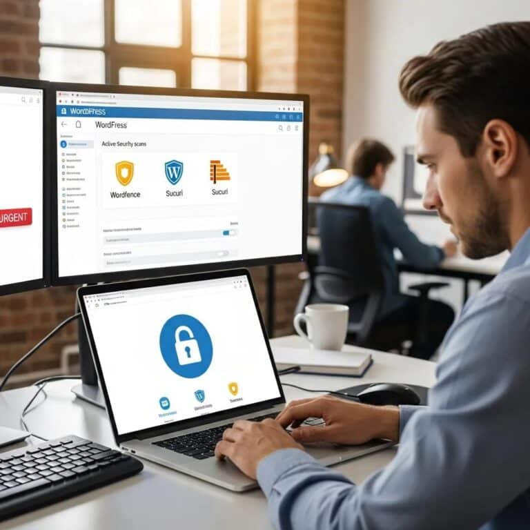 Blog 1 Person implementing security measures on WordPress site