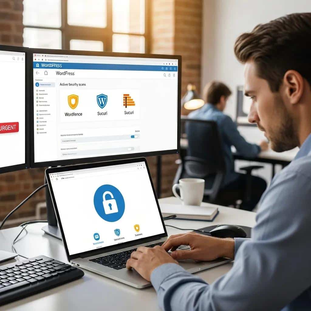 Person implementing security measures on WordPress site