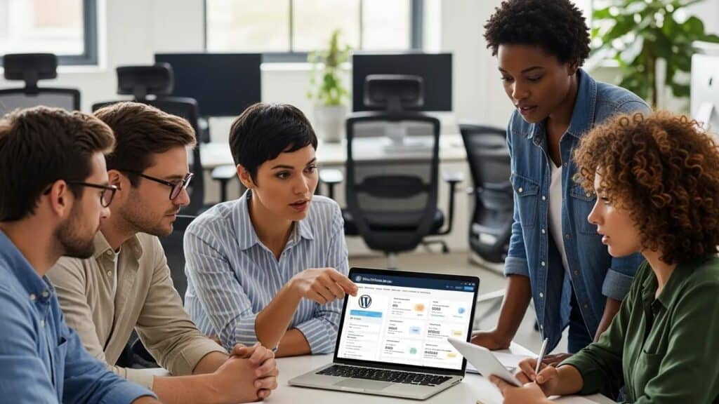 Team of experts collaborating on managed WordPress hosting solutions