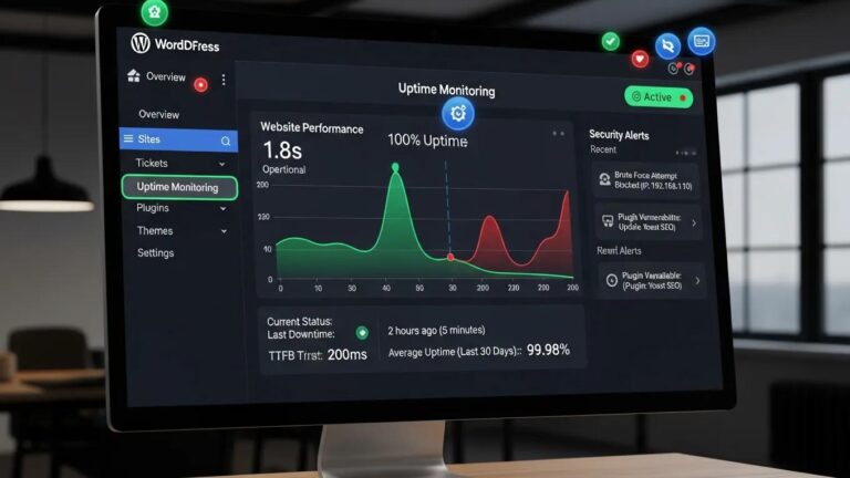 Blog 9 24/7 WordPress support dashboard with uptime monitoring
