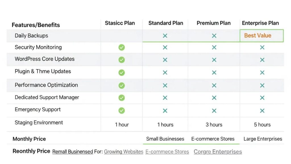 Agency support plan comparison table
