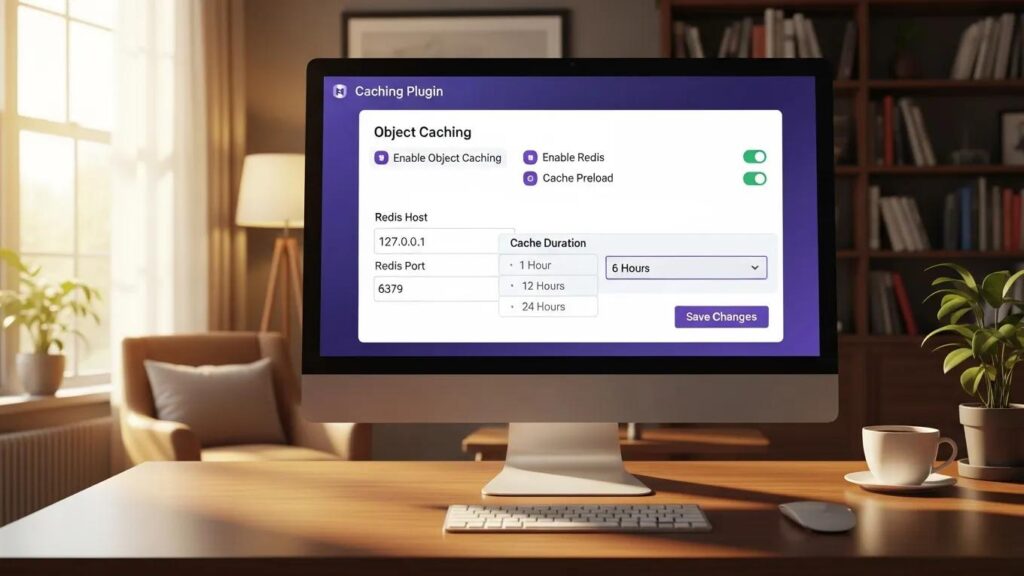 Caching plugin configuration screen for object caching with Redis