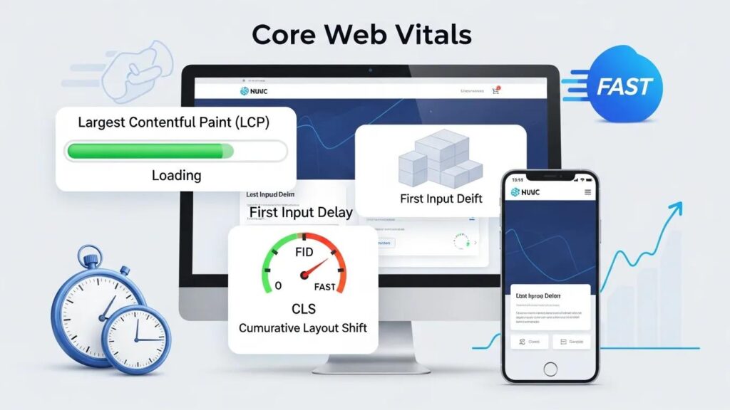 Core Web Vitals metrics visualization with performance indicators