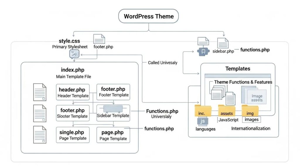 Diagram of essential WordPress theme files and structure
