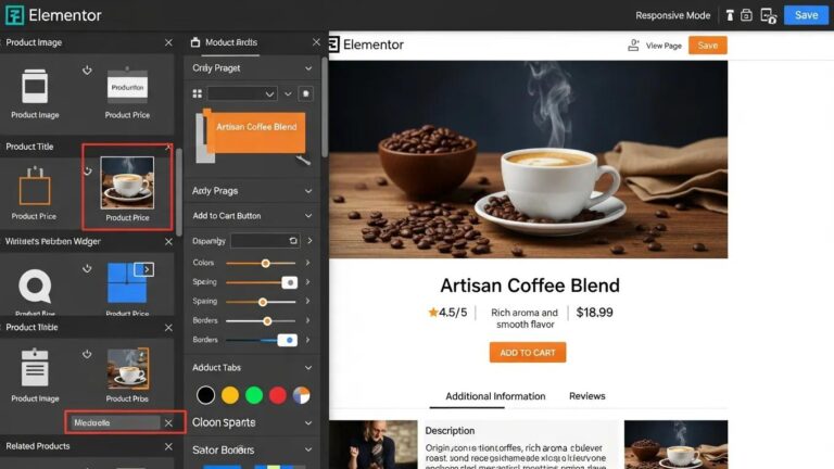 Blog 6 Elementor WooCommerce product page builder interface showcasing customizable design elements