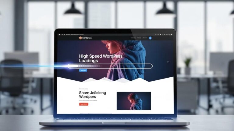 Blog 4 High-speed WordPress website loading on a laptop in a modern office setting