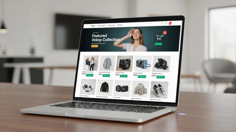 Blog 1 Modern WooCommerce store interface on a laptop showcasing vibrant product displays