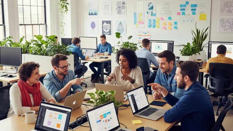 Blog 3 Modern WordPress agency workspace with team collaboration and digital tools
