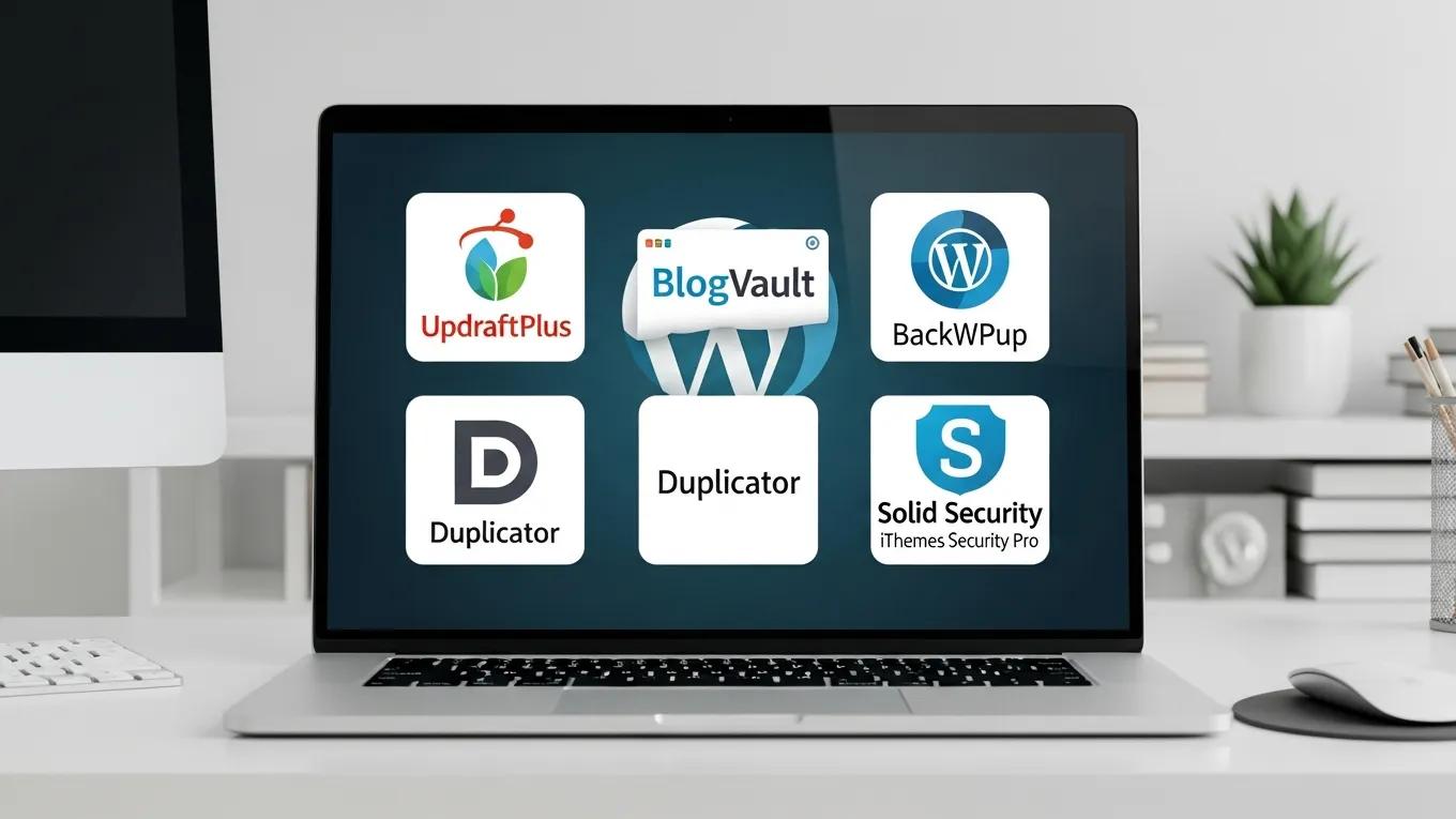 Popular WordPress backup plugins displayed on a computer screen