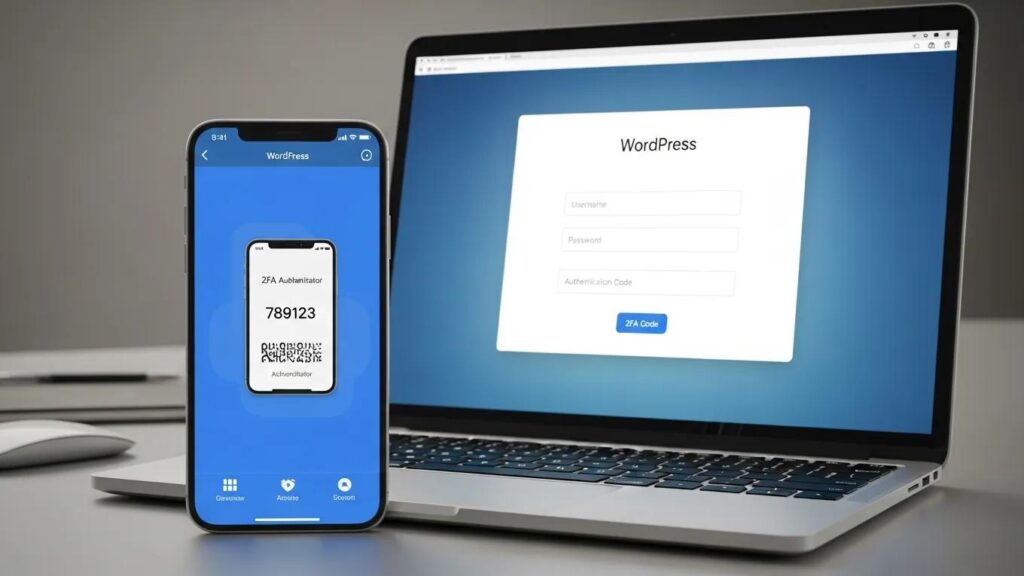 Smartphone with two-factor authentication code next to WordPress login