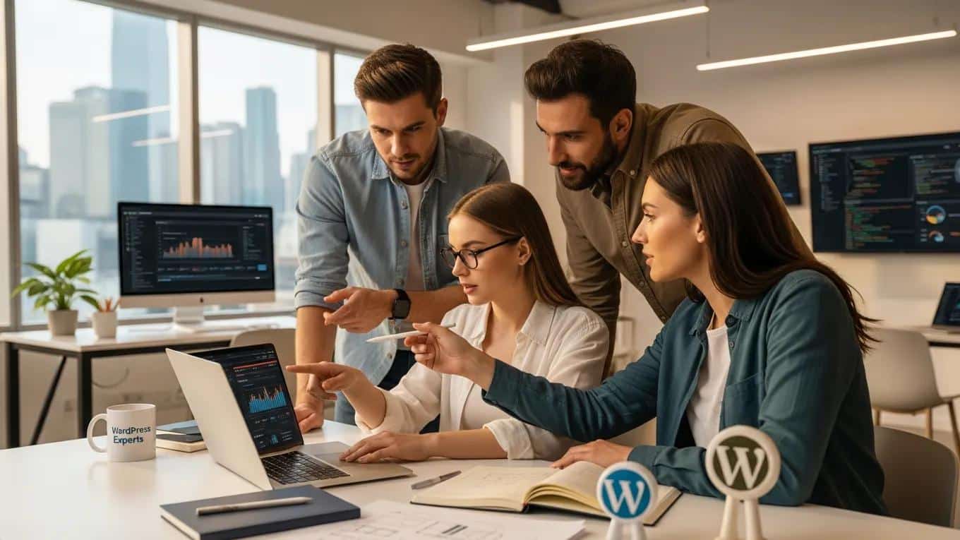 Team of WordPress support experts collaborating to improve hosting performance