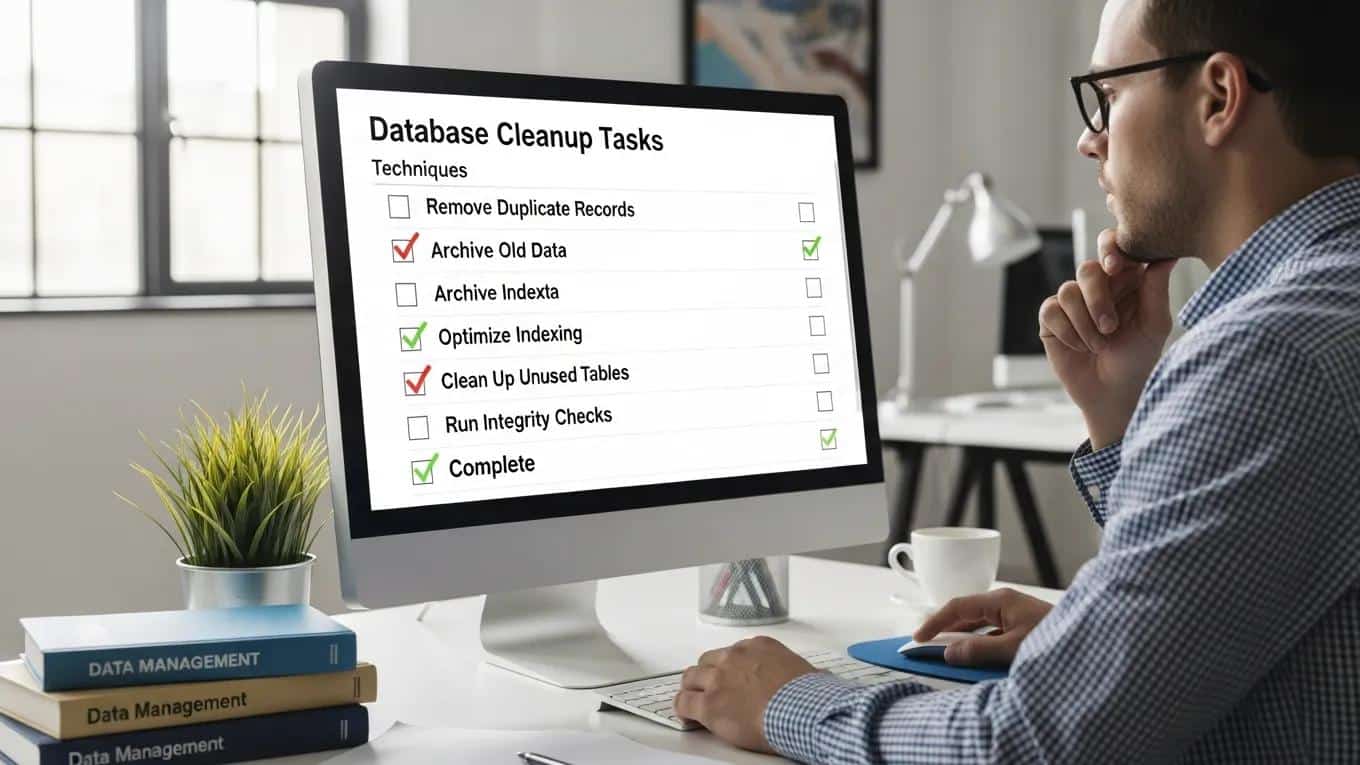 WordPress Database Optimization: 7 Expert Techniques for Peak Performance 1 Visual representation of database cleanup techniques in a digital workspace