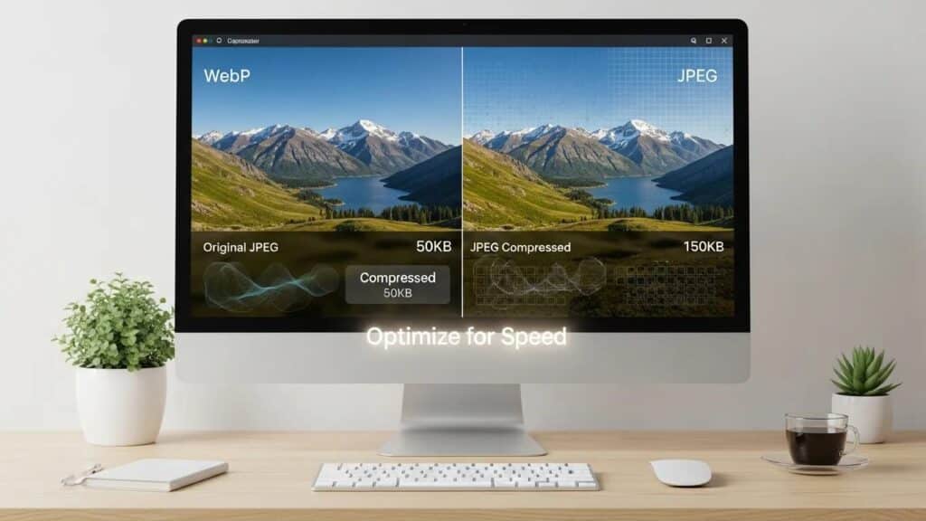 Visual representation of image formats and compression methods for WooCommerce speed optimization