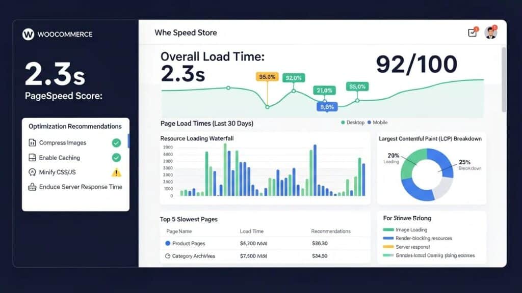 WooCommerce store speed test results dashboard highlighting page load time metrics
