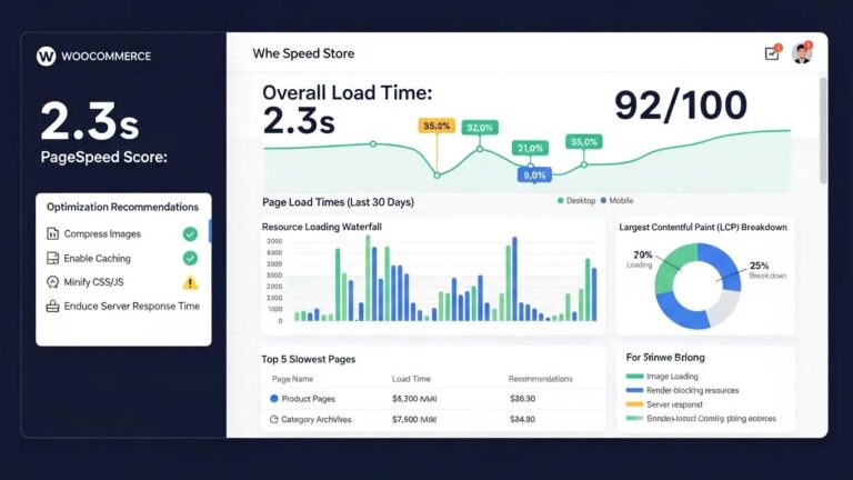 Blog 4 WooCommerce store speed test results dashboard highlighting page load time metrics
