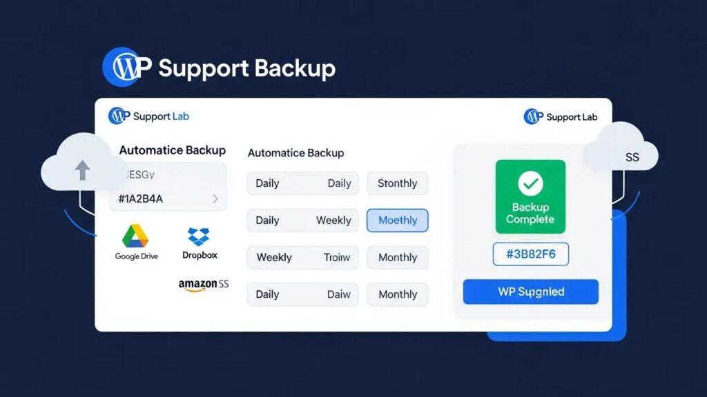 WordPress backup control panel with automated backup schedules and cloud storage connections