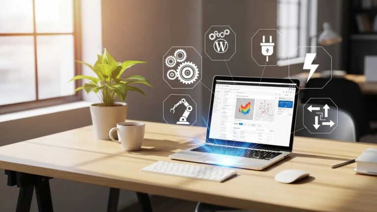 WordPress dashboard with automation icons representing productivity and efficiency