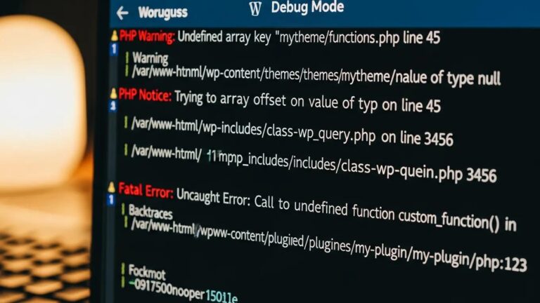 Blog 3 WordPress debug mode error log showcasing error messages and debugging information