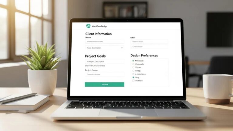 Blog 2 WordPress design questionnaire form template showcasing client intake sections