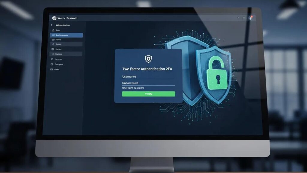 WordPress firewall setup interface with two-factor authentication for enhanced security