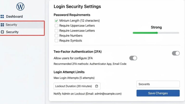 Blog 6 WordPress login hardening settings interface highlighting security features
