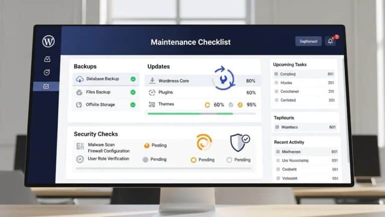 Blog 7 WordPress maintenance checklist dashboard overview highlighting essential tasks