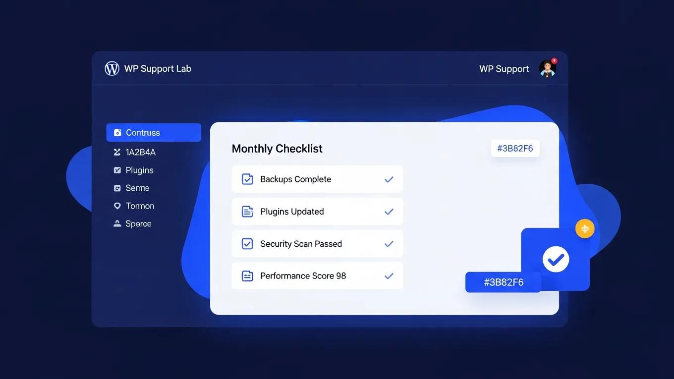 WordPress Maintenance Cost in 2026: What You Should Expect to Pay 1 Isometric illustration of a WordPress maintenance calendar displaying weekly, monthly, and quarterly tasks with completion badges