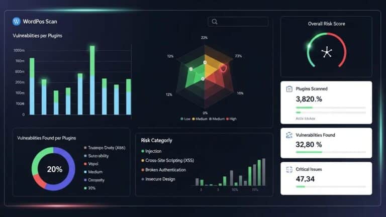 Blog 9 WordPress plugin vulnerability scan dashboard highlighting security metrics