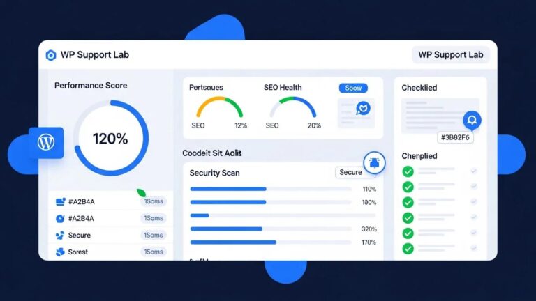 Blog 1 WordPress site audit dashboard showcasing performance metrics and security results