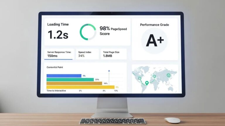 Blog 8 WordPress speed test dashboard highlighting fast loading times and performance metrics