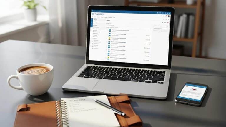 Blog 9 Workspace with laptop showing WordPress dashboard, symbolizing support for small businesses